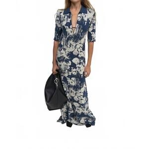 NEW RODEBJER clover denim flower dress in navy/sand